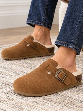 Australia Luxe Collective Men's Tan Suede Shearling-Lined Slip-On Clog